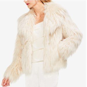 Vince Camuto Women's Shaggy Faux Fur Jacket Long Sleeve Lined Cream